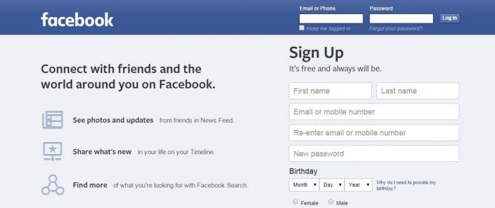 Facebook Home page